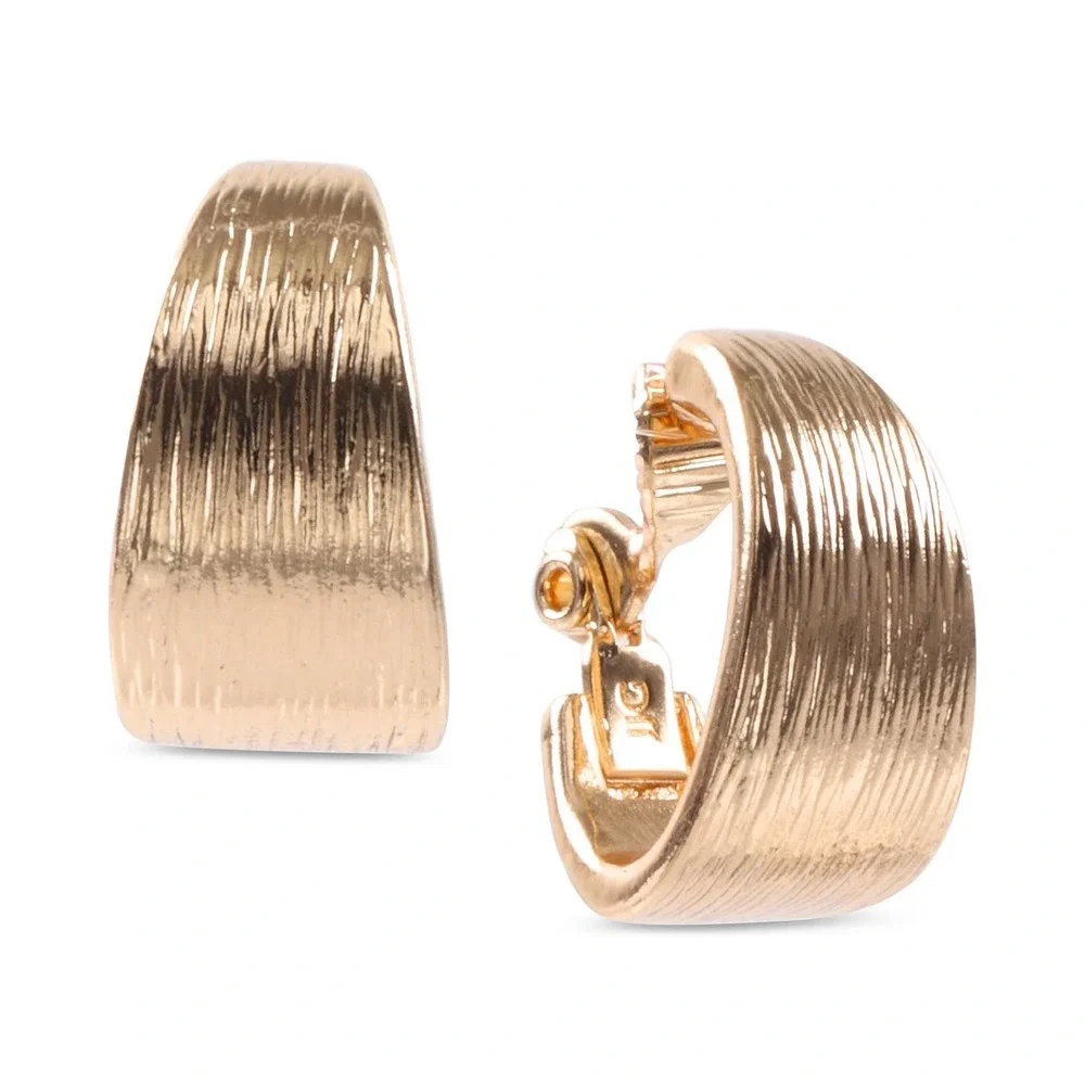 ANNE KLEIN Gold-Tone Textured E-Z Comfort Clip-On Hoop Earrings Macy's NWT